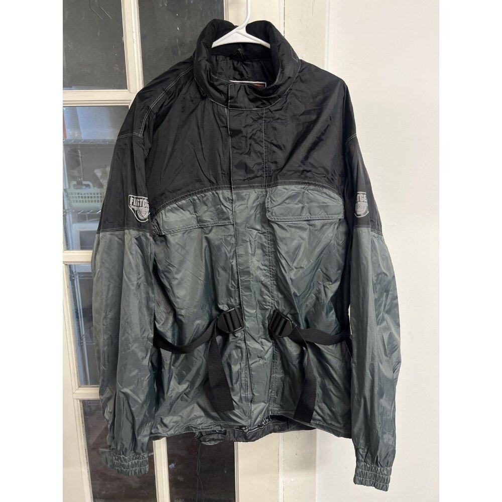 First Gear Motorcycle Rain Jacket Men’s 2XL Nylon Storage Gray Black Reflective